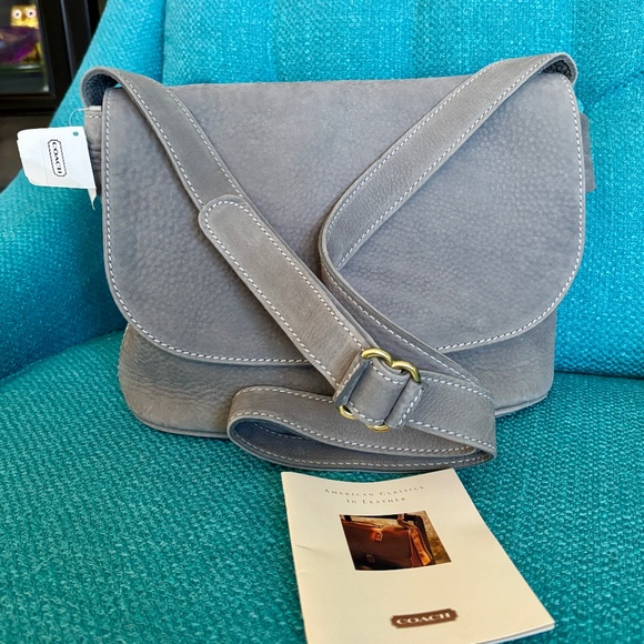 NWT Vintage Coach Leather Sonoma Nubuc Flap Bag in Slate Gray 4935 - Picture 1 of 6